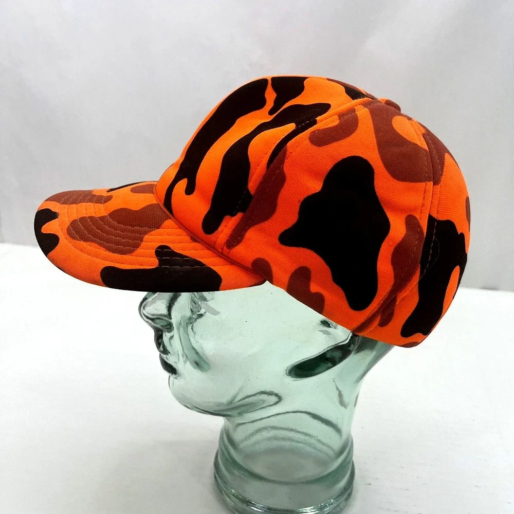 Vtg YA Hunting Safety Orange‎ Camo Hat Cap SnapBack Korea Made OSFA Camouflage